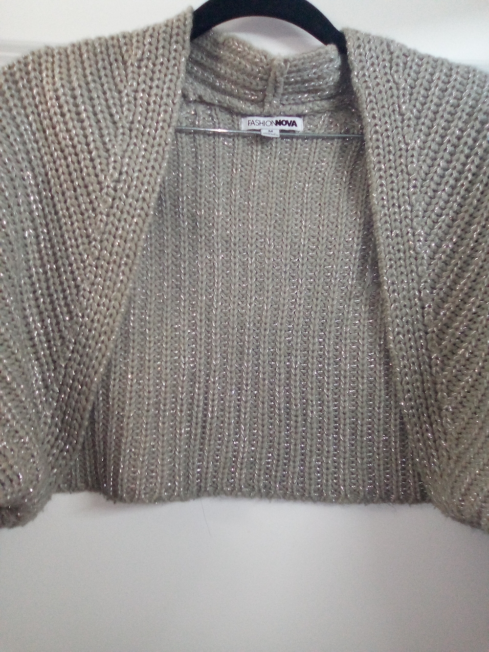 Women's Cottagecore Knit Taupe Cropped With Metallic Accents Shrug Size Medium - Picture 2 of 4